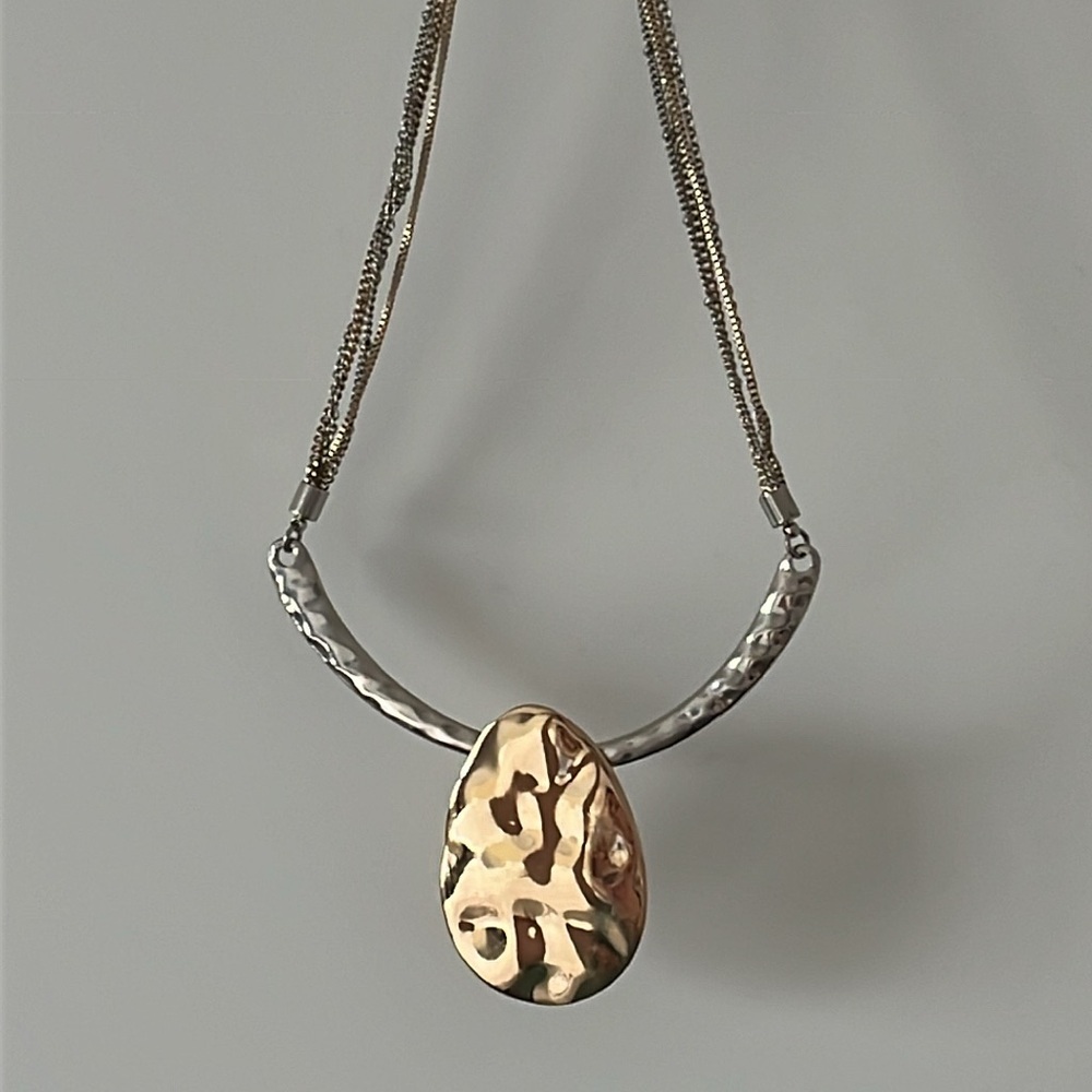 Women’s Statement Necklace gold & silver hammered silver pendant